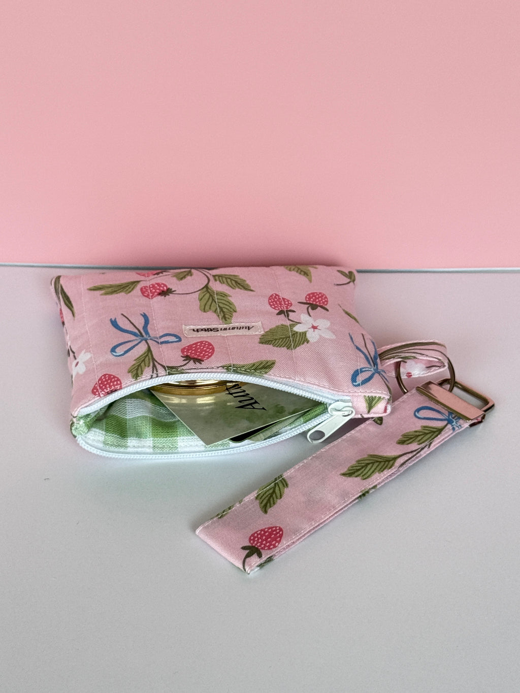 Strawberry Picnic Wristlet